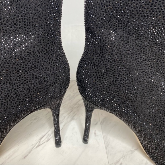 L’agence Mariette Pointy Toe Black Rhinestone Heeled Bootie 9 1/2 - Picture 7 of 15